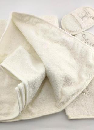Подарочный набор банный халат для купания подарок для новорожденного до 2 лет белое (хдн27)4 фото