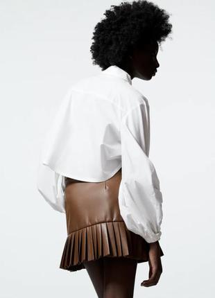 Кожаная коричневая юбка с поясом зара/zara3 фото