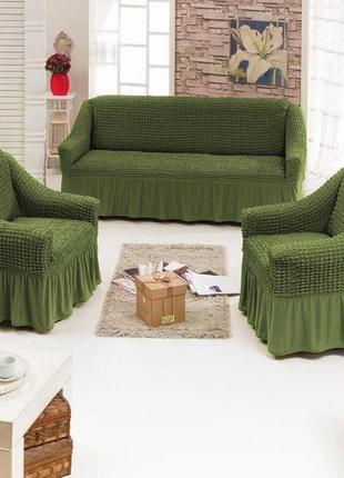 Чехол на диван и два кресла зеленый home collection evibu1 фото