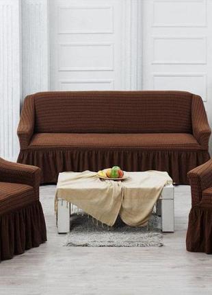 Чехол на диван и два кресла коричневый home collection evibu турция