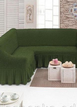 Чехол на угловой диван зеленый home collection evibu турция1 фото