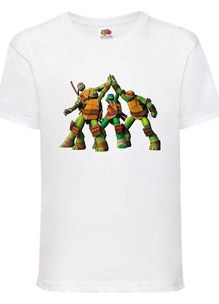Футболка детская черепашки ниндзя (mutant ninja turtles026) белая, размер 98-104-116-128-140-152-164 см