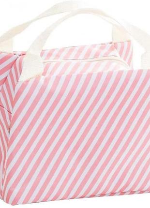 Сумка для ланчу (ланч бег) смужка на блискавці, рожева