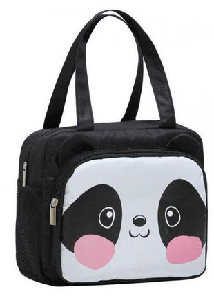 Темосумка для ланчу/lunch bag з кишенею панда, чорна