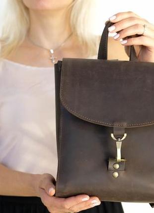Жіночий шкіряний рюкзак, женский кожаный рюкзак, handmade, жіночий рюкзак, колір коричневий шоколад