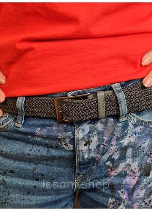 Ремень эластичный резинка плетеный тканевый alon серый