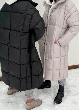 Дутый тёплый пуховик пальто с капюшоном6 фото