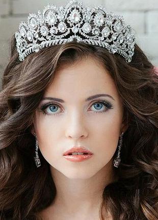Свадебная диадема, корона, тиара на голову для невесты посеребрение 47139с-б
