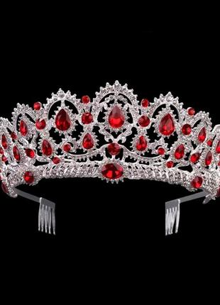 Свадебная диадема, корона, тиара на голову для невесты посеребрение 47139с-б