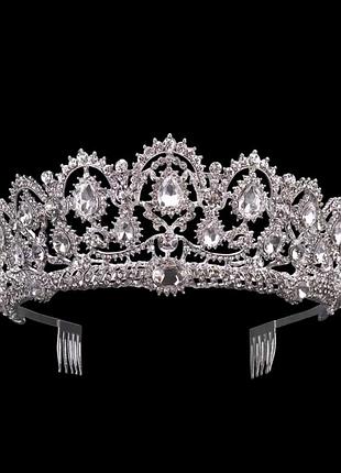 Свадебная диадема, корона, тиара на голову для невесты посеребрение 47139с-б