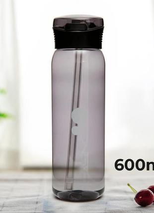 Пляшка для води casno 600 мл kxn-1211 чорна з соломинкою