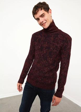 Бордовый мужской гольф с воротником под горло lc waikiki/лс вайкики