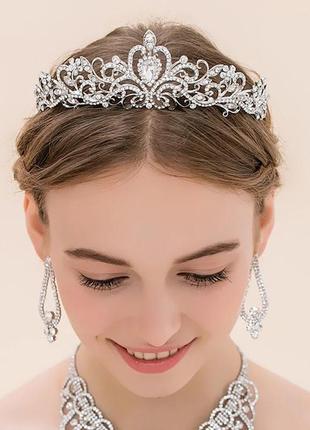 Свадебная диадема, корона, тиара на голову для невесты посеребрение 4761с-а6 фото