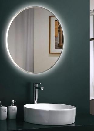 Круглое зеркало с матовым краем и led подсветкой 750 мм в ванную комнату