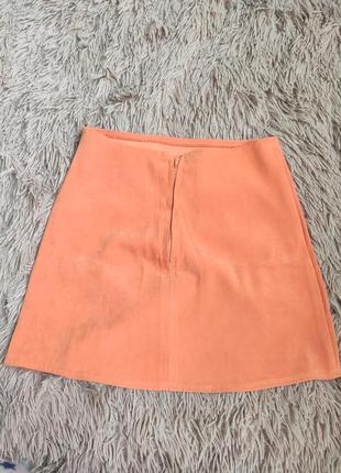 Юбка юбочка спідниця оранжева оранжевая короткая коротка мини міні замшевая земшева стильная модная красивая3 фото