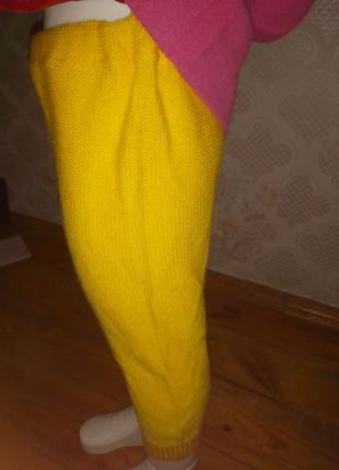 Яркие желтые вязанные штаны теплые штанишки4 фото