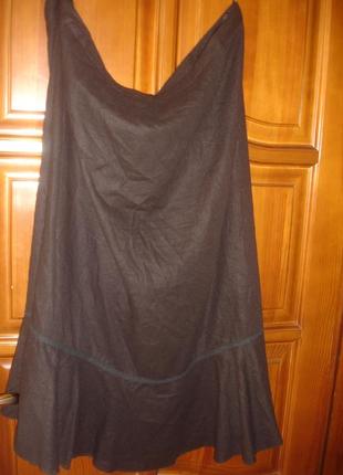 Юбка женская  черная размер 58-60 / 26 в стиле бохо кружева лен батал3 фото