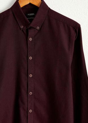 Бордовая мужская рубашка lc waikiki/лс вайкики с пуговицей на воротнике2 фото