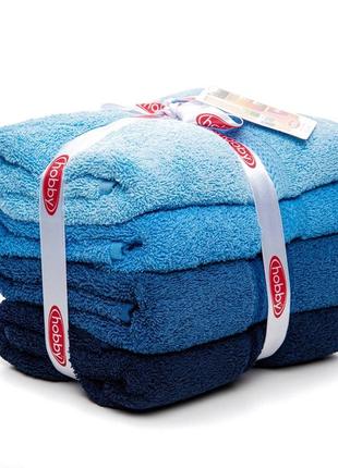 Набір якісних рушників 4 штуки rainbow mavi 50*90 синій