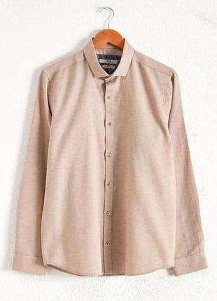 Бежева чоловіча сорочка lc waikiki/лз вайкікі на гудзиках кольору слонової кістки