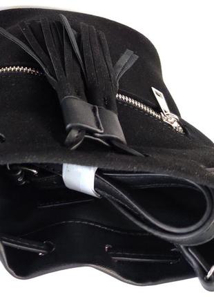Мега стильная молодежная черная женская сумка bik bok, эко-замша/эко-кожа, норвегия5 фото