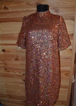 Шикарное платье h&m! паетки золото металлик, сверкающее, золотистое!4 фото