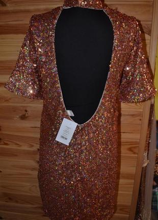 Шикарное платье h&m! паетки золото металлик, сверкающее, золотистое!7 фото