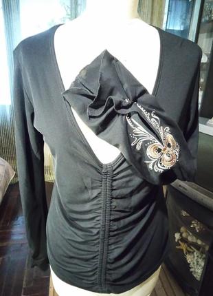 Чорна блуза з блискучою вишивкою р. 48 in wear вінтаж