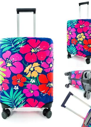 Чехол для чемодана плотный дайвинг с рисунком цветы яркий s маленький2 фото