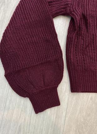 Бордовий светр zaful укорочений v образний виріз3 фото
