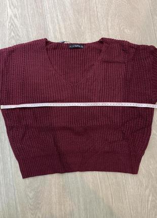 Бордовий светр zaful укорочений v образний виріз6 фото