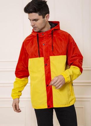 Куртка-ветровка мужская с капюшоном цвет красно-желтый кирпичный - xl