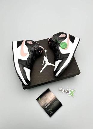 Женские черные с розовым кожаные высокие кроссовки nike  air jordan 1🆕найк джордан6 фото