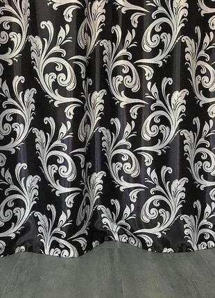 Двосторонні готові штори на тасьмі блекаут софт 150х270 ( 2шт ) з тюлем 400х270. колір чорний6 фото