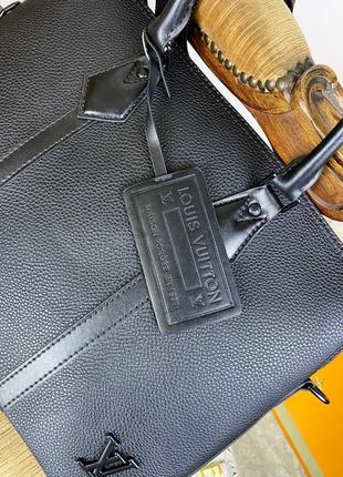 Сумка мужская деловая портфель мужской кожаный черный брендовый в стиле луи витон louis vuitton3 фото