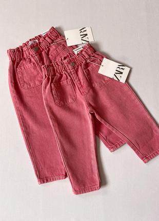 Розовые джинсы багги на высокой посадке на девочку 9-12 месяцев зара/zara