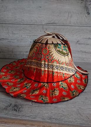 Веерная панама колокольчик шляпа индийский принт бамбук текстиль4 фото