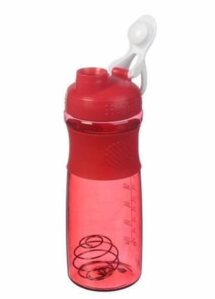 Шейкер спортивний 24.5 см (фітнес-пляшка) 760 мл пластиковий з кулькою червоний2 фото