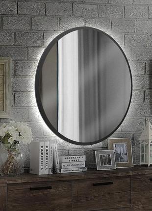 Круглое зеркало в черном цвете с подсветкой 800 мм