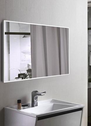 Белое зеркало в  раме для ванной, алюминий1 фото