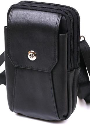 Мужская сумка на пояс из натуральной кожи vintage 20480 черный