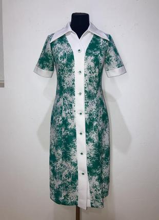 Винтажное платье халат 70тые принтованое белое зелёное