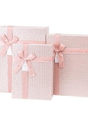 Подарочные коробки нежного пудрового цвета "лорен" набор 3шт., тиснёный картон