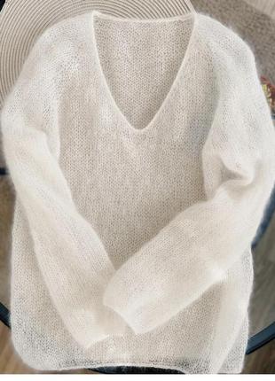 Женский вязаный свитер из мохера/ангоры облачко лёгкий ручная работа