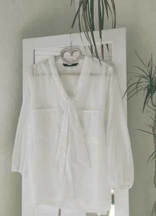 Блуза zara, блузка біла зара, блуза з зав'язкою
