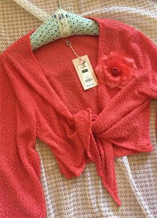 Кораловий кардиган болеро з брошкою квіткою signature від dunnes stores