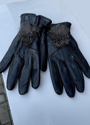 Кожаные перчатки с натуральным мехом5 фото