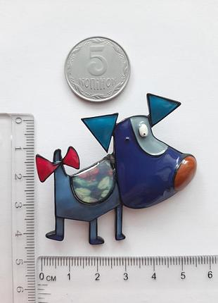 Брошь потешная собачка мультяшная собака пёс собакен пёсик разноцветная цветная синяя...