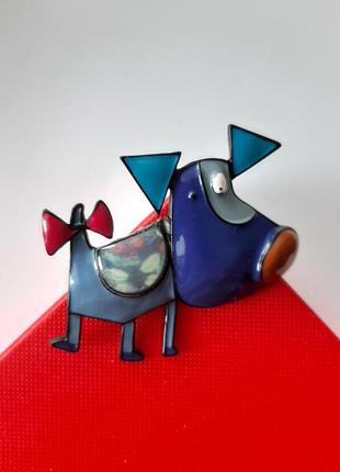 Брошь потешная собачка мультяшная собака пёс собакен пёсик разноцветная цветная синяя...