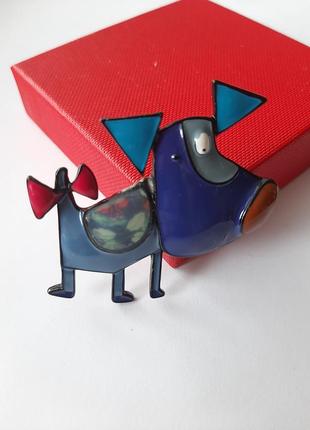 Брошь потешная собачка мультяшная собака пёс собакен пёсик разноцветная цветная синяя...